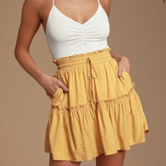 Lulus Dresses & Skirts - Lulus Call You Mine Mini Skirt Yellow Polka Dot small
